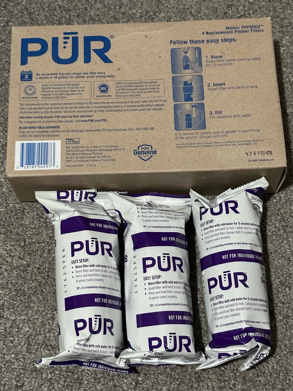 3 PUR Water Filter Replacements PPF900Z OPENED BOX - ONLY COMES WITH 3 ** NOT 4*